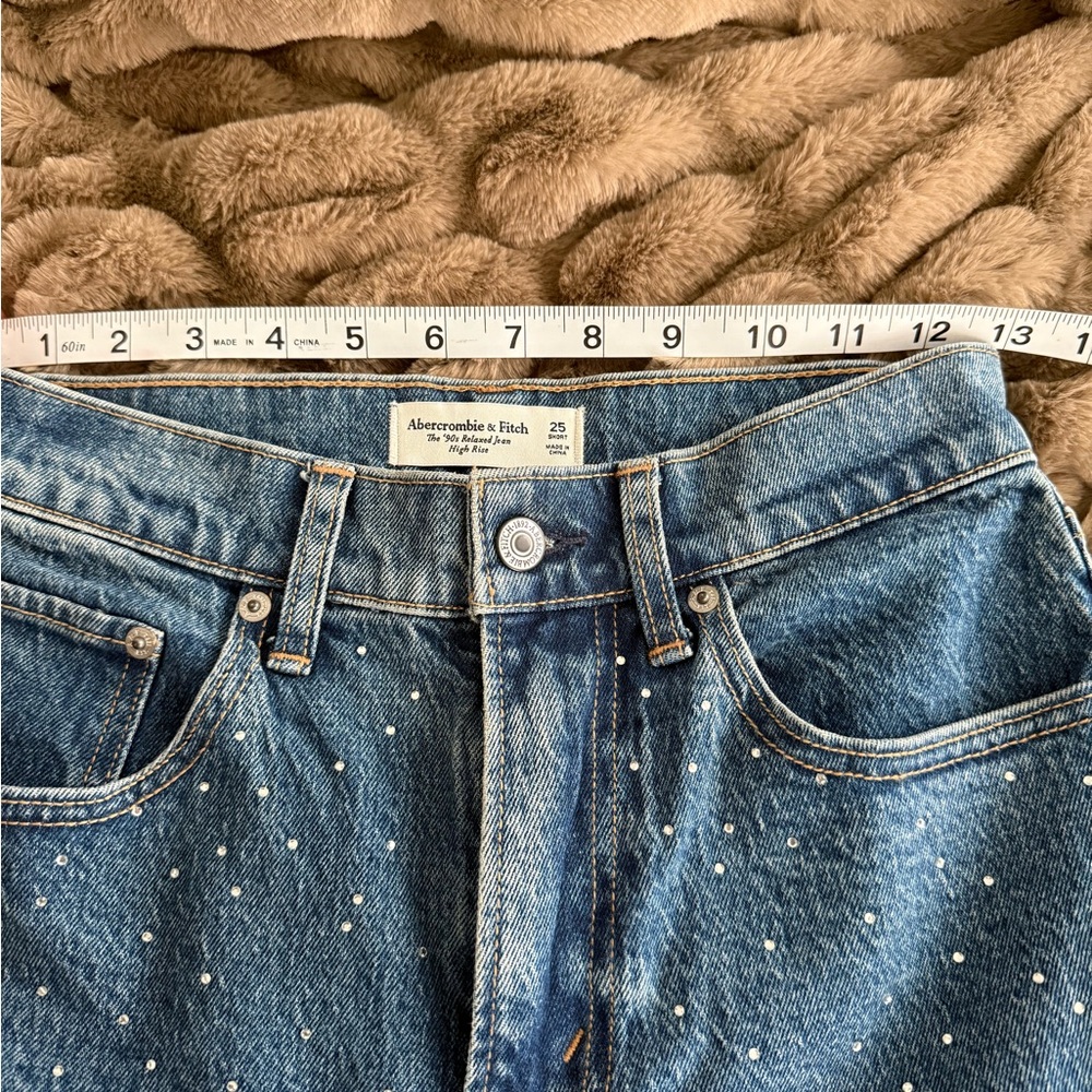 Abercrombie & Fitch Blue Speckled Wide Leg Jeans - Picture 3 of 4
